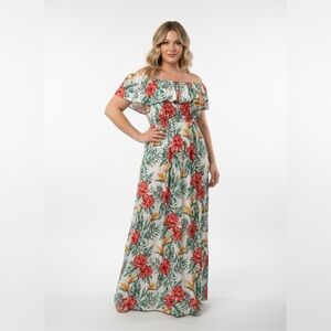 Love J Floral Maxi Dress - Red, Green, White